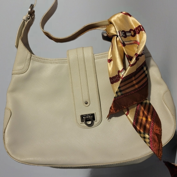 Salvatore Ferragamo Cream Shoulder Bag with Scarf Accent - Picture 6 of 11
